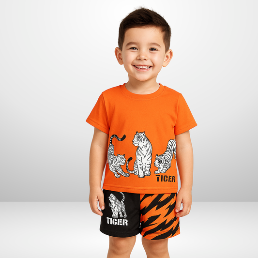 3 Tiger Printed Kids Short Wear