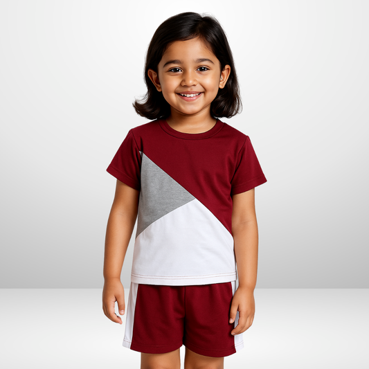 MAROON PANEL T-SHIRT SHORTS SET