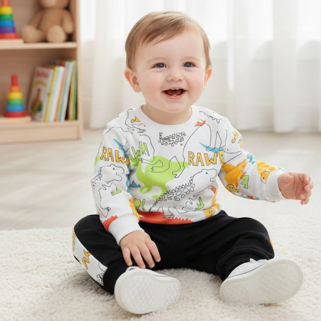 DINO PIRNTED KIDS WINTER PANEL TRACKSUIT