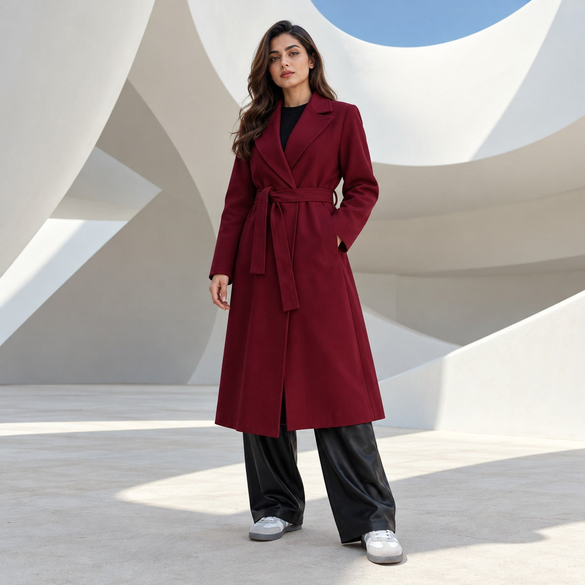 Maroon Belted Coat