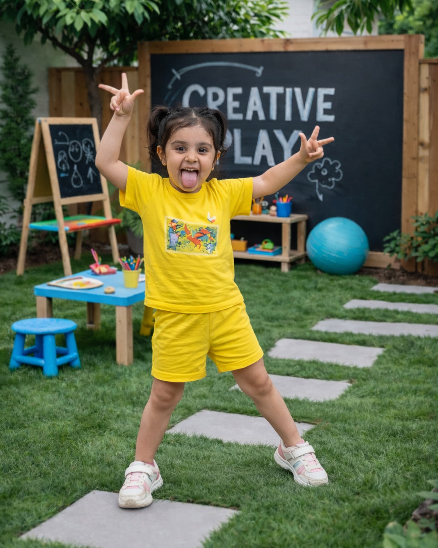 Kids Yellow Dino Print Summer Outfit – Soft Cotton T-Shirt & Shorts Set for Toddlers