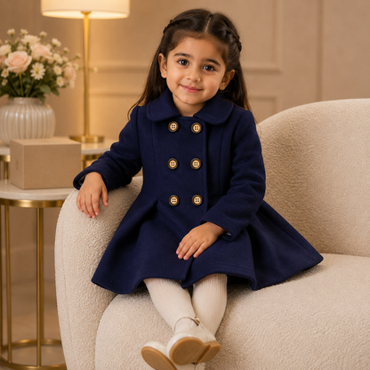 Elegant Navy Blue Girls Winter Coat