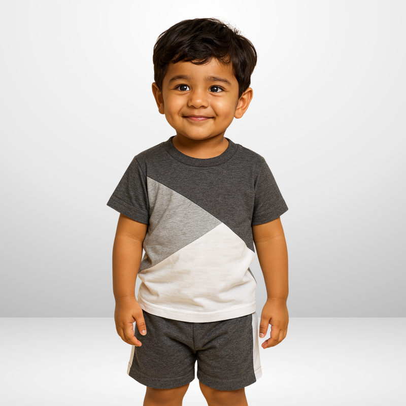 GREY PANEL T-SHIRT SHORTS SET