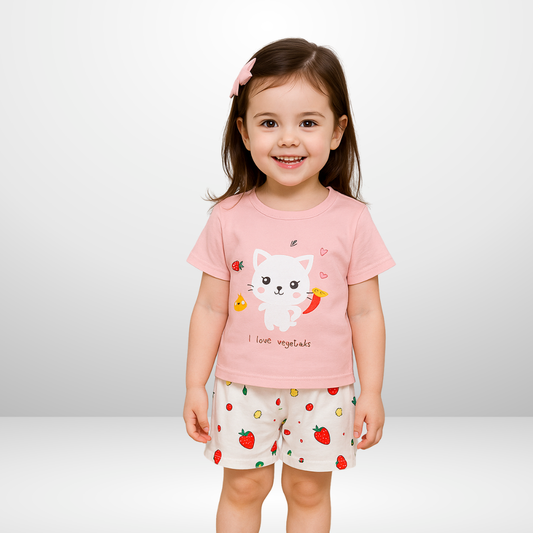 Sz 05 - Pint White I Love Vegetable Print Short Set