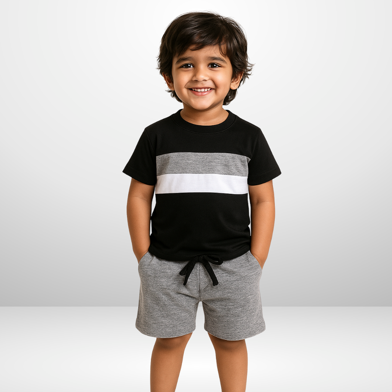 Black Grey And White Pannel Short Wear