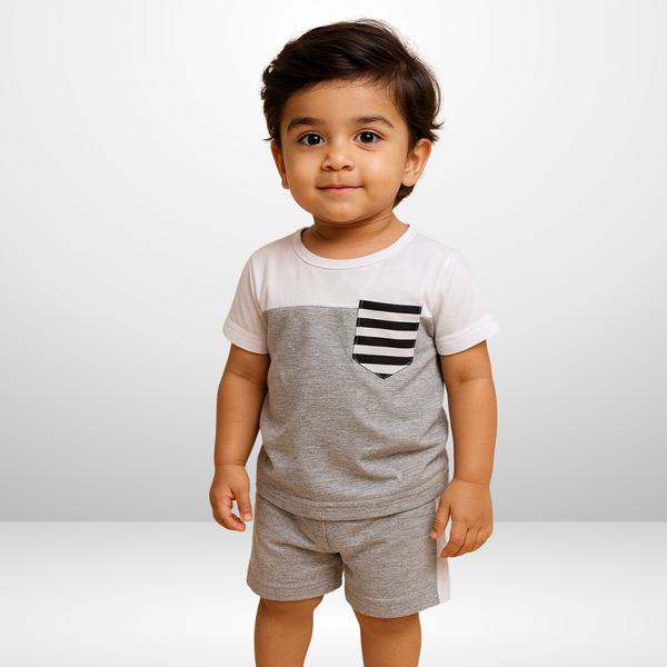 Gray Pocket Print Kids Short