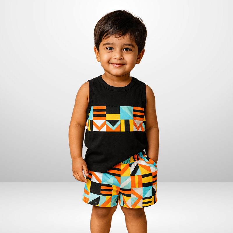 Colorful Geometry Print Tank Top and Shorts Set