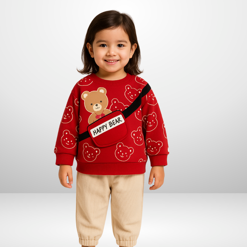 HAPPY BEAR PRINT SWEATSHIRT SET FOR KIDS