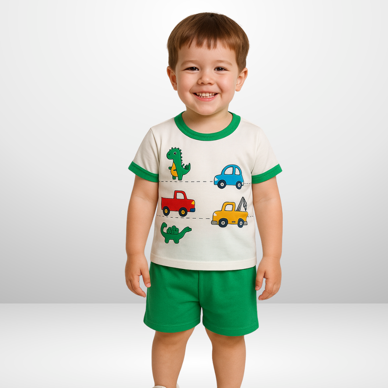 Green white Truck shorts set