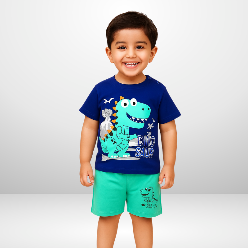 Blue Green Printed Kids Short Sleeve Kids Wear