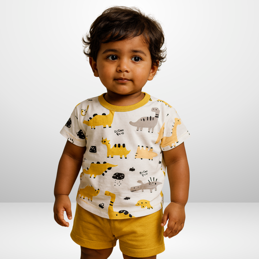 Sz 005 - Yellow &amp; White -Dino Print