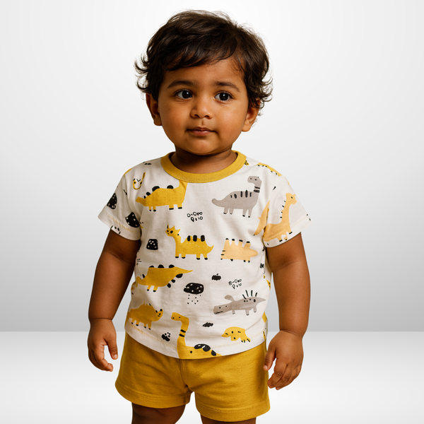 Sz 005 - Yellow &amp; White -Dino Print