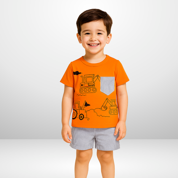 Orange White & Black Pocket Short Set