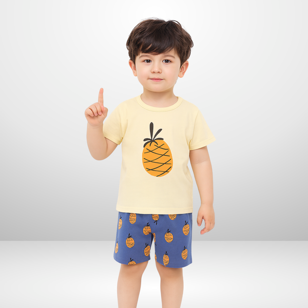 Sz 10 - Yellow Pineapple Print Kids Short Set