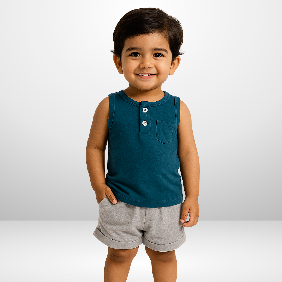 BLUE GREY SLEEVELESS SHORTS SET