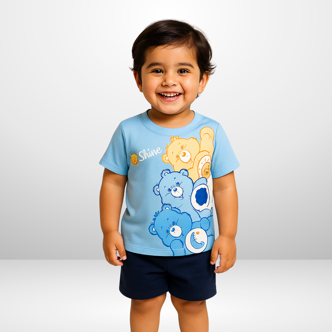 Blue Bear Print Short Sleeve Short Set