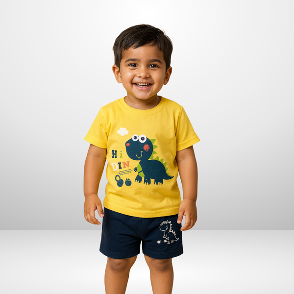 Yellow Blue - Half Sleeves Dragon print