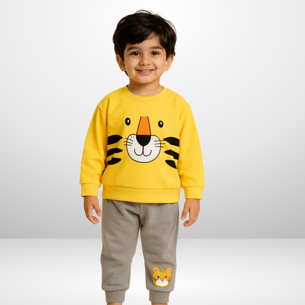 Yellow Tracksuit In Style Printed T-shirt and short trouser for kids
