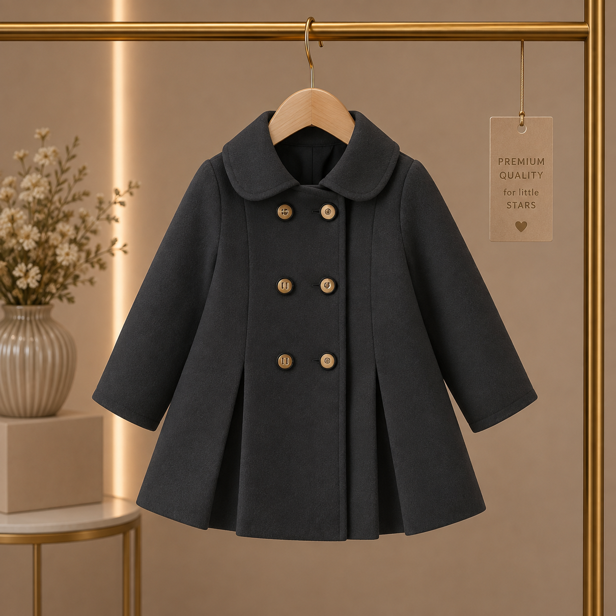 Elegant Charcoal Grey Princess Coat for Baby Girls