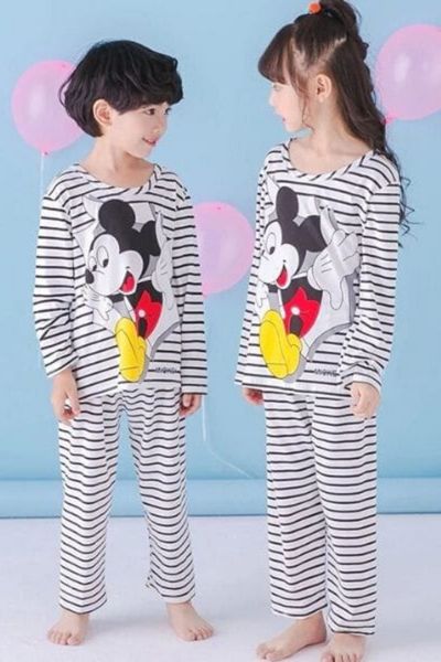 Black Line Mickey Mouse Printed Kids Wear