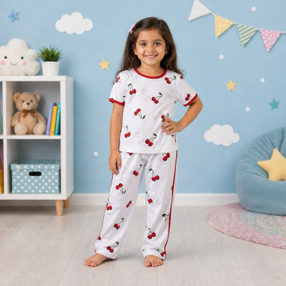 Cute Cherry Kids Pajama Set – Ultra-Soft Night Suit for Girls (Comfy & Breathable)