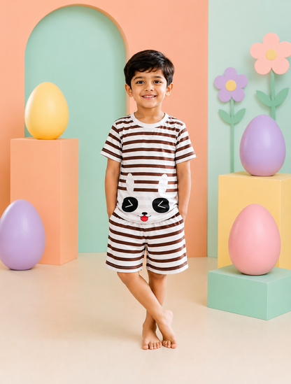 Brown Striped Panda Boys’ Summer Set