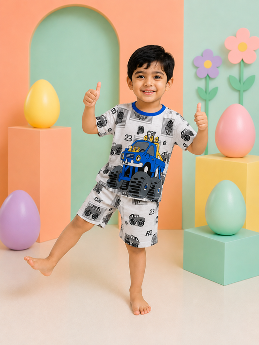 Blue Monster Truck Print Boys’ Summer Set