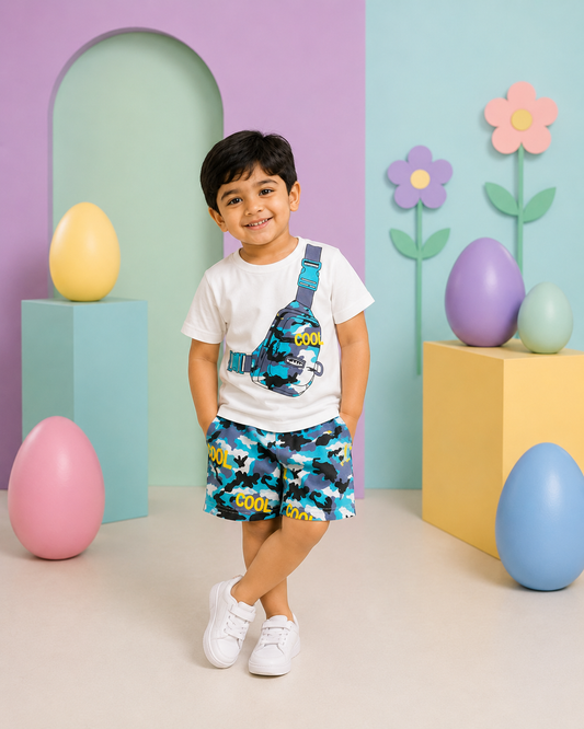 White Cool Camo Print Boys’ Summer Set