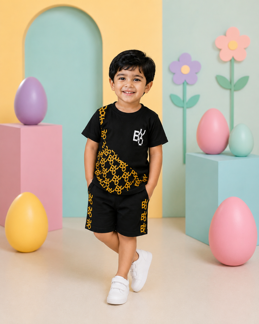 Black & Mustard Geometric Print Boys’ Summer Set