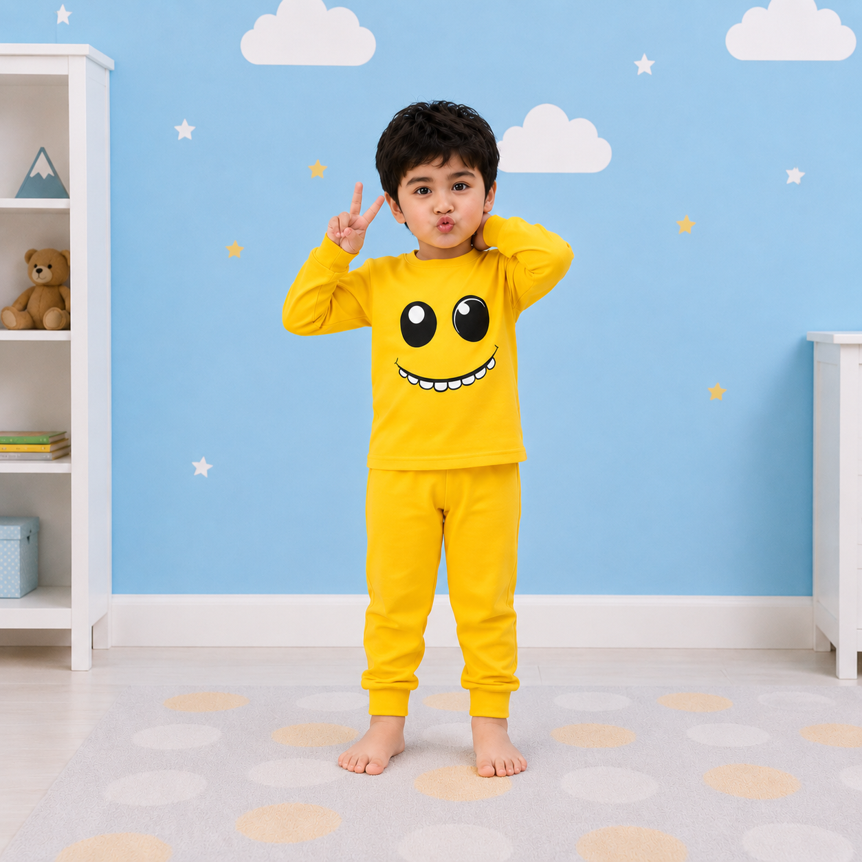 Yellow Monster Cartoon Printed Kids Wear