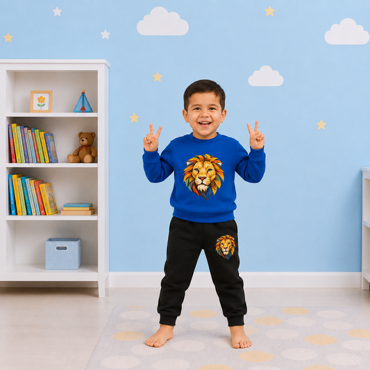 Blue Lion Kids Winter Fleece Tracksuit (Zipper Jacket + Black Pants) – Ages 3-12