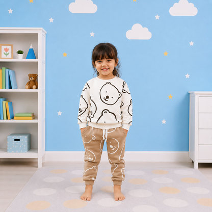 New White Bear Printed Sweatshirt Set
