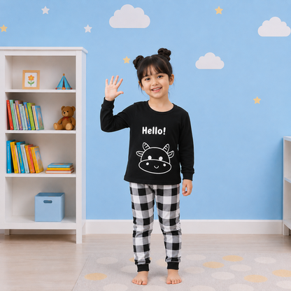 Hello Black Pattern Printed Kids Wear
