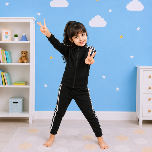 Black Stripe Kids Tracksuit