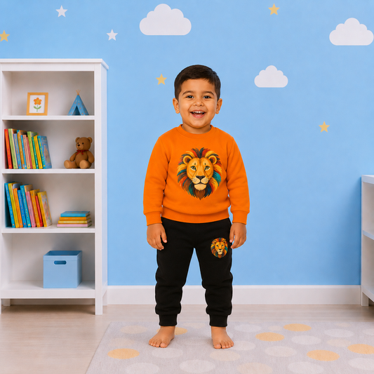 Little Kids Warm Fleece Outfit – Printed Sweatshirt with Pants