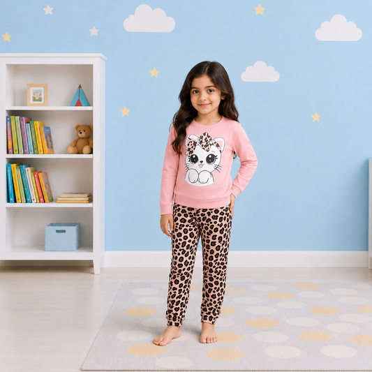 Cute Cat Printed Kids Wear Set