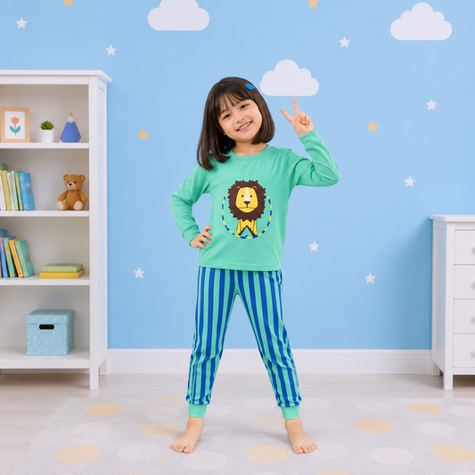 Sea Green Lion Kids Nightsuit