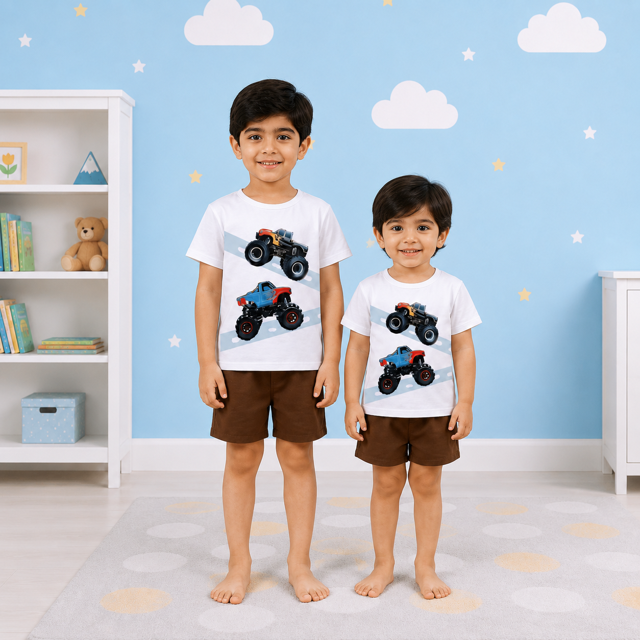 Boys' Monster Truck Graphic Tee & Earthy Brown Shorts Two-Piece Set