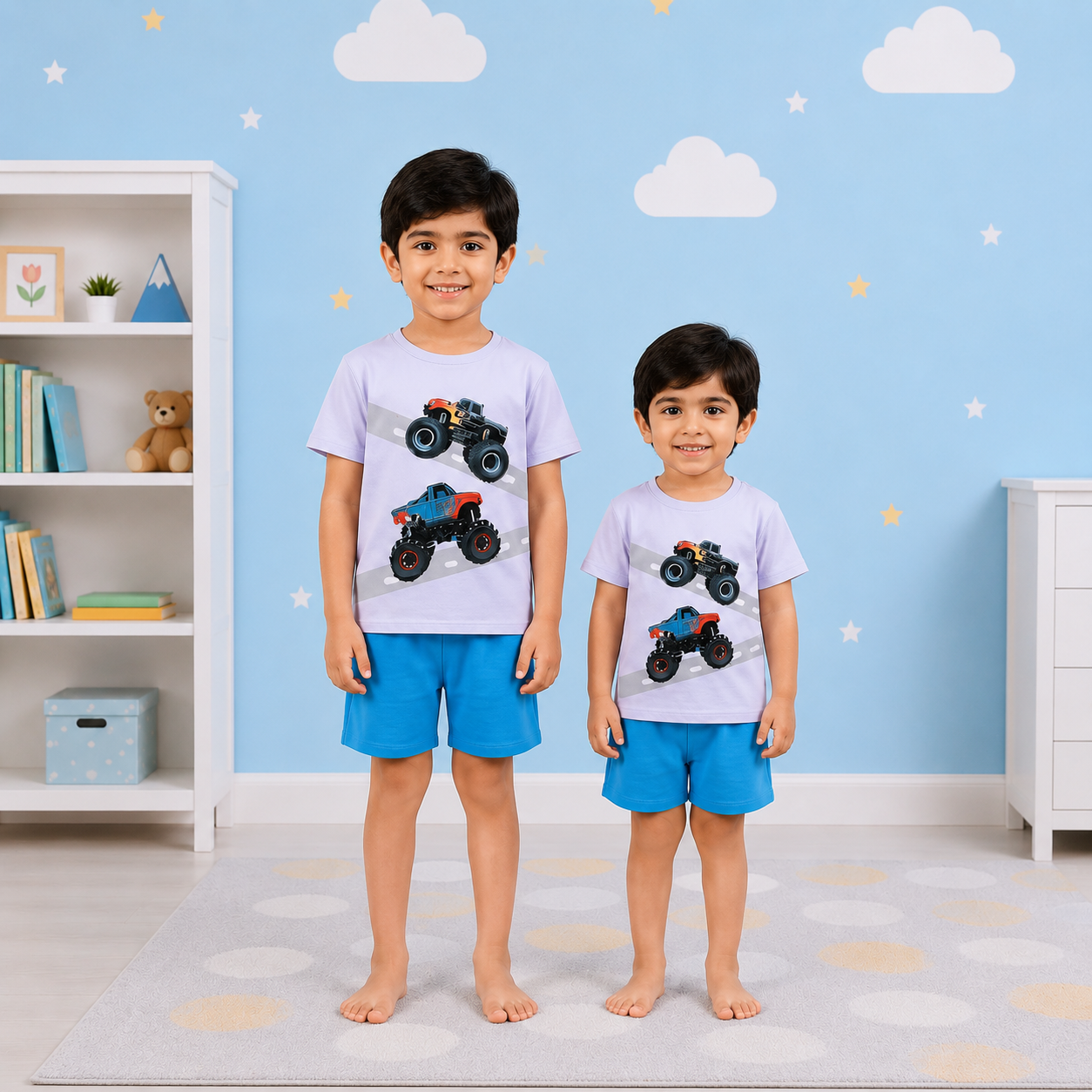 Kids' Monster Truck Graphic Tee & Sky Blue Shorts Two-Piece Set
