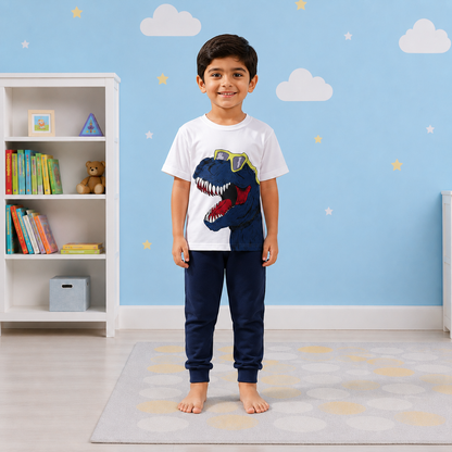Boys' "Rad Raptor" Graphic Tee & Classic Navy Tapered Joggers Two-Piece Set