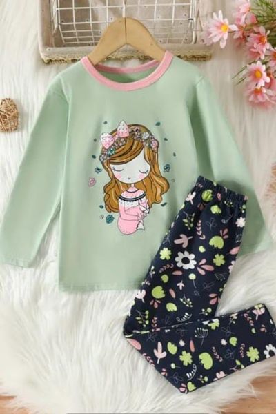Green Barbie Printed Girls Kids Wear