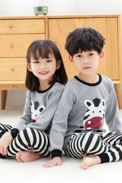 Grey Zebra Printed Kids Full Trouser Kids Wear