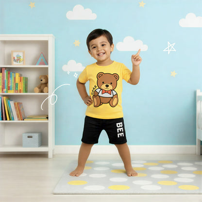 Yellow and Black Lightening Bear Printed Kids Wear