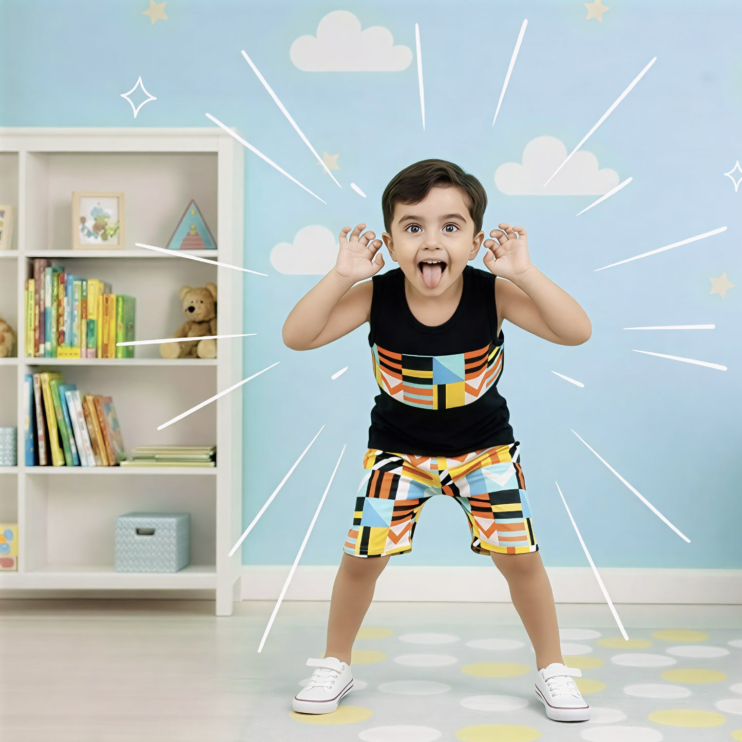 Colorful Geometry Print Tank Top and Shorts Set