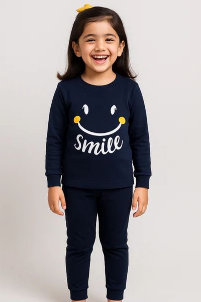 Kids - Navy Blue Smile Print Kids Wear