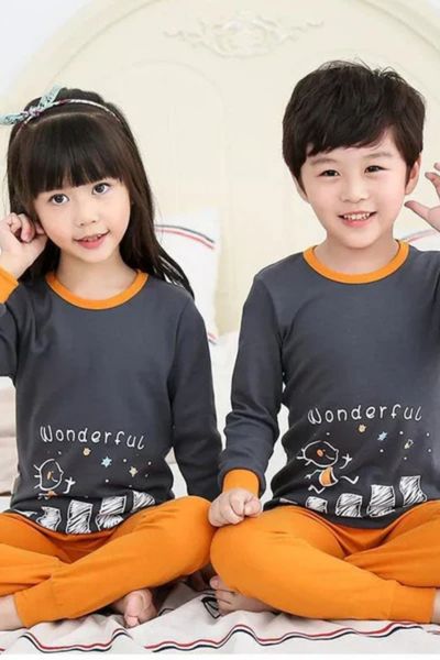 Kids Orange and Grey Wonderful Cartoon Print Kids Wear