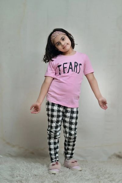 Pink Tears Printed Half Sleeves Baby And Baba