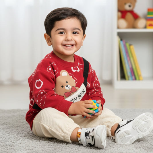 HAPPY BEAR PRINT SWEATSHIRT SET FOR KIDS