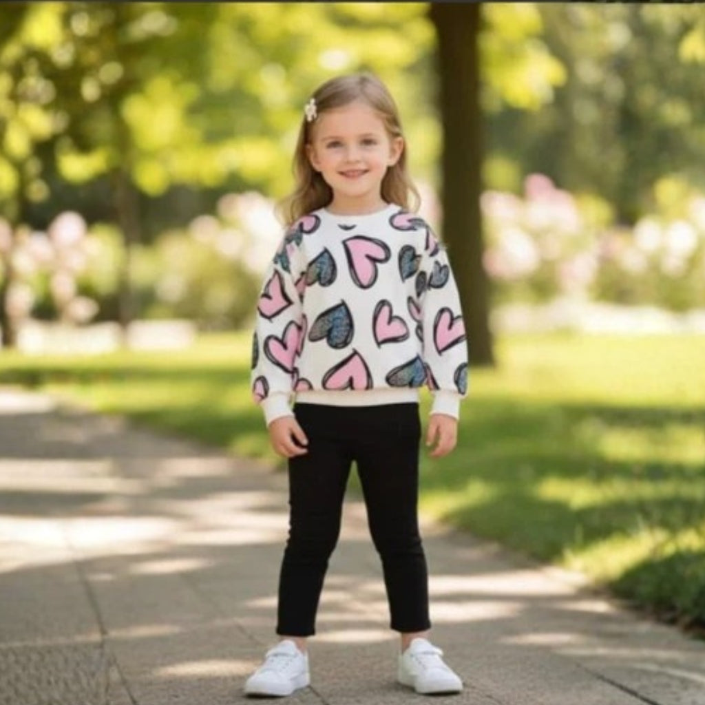 Colorful Floral Print Sweatshirt Set for Girls