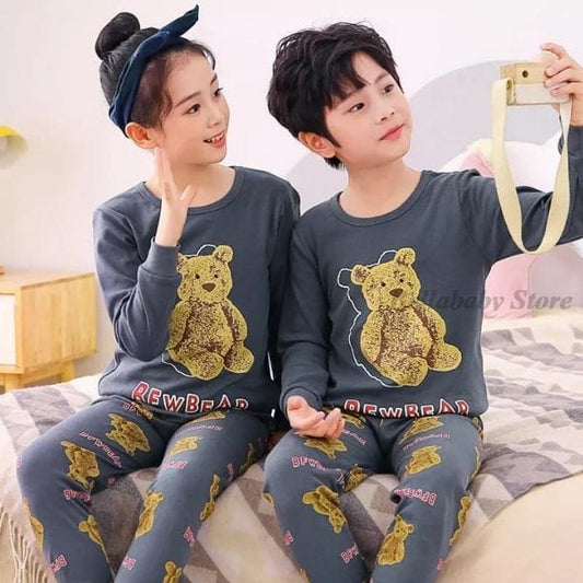 Dark Grey Teddy Bear Cartoon Printed Kids Wear